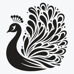 Fototapeta premium Peacock Bird Silhouette Vector – Artistic Black & White Logo