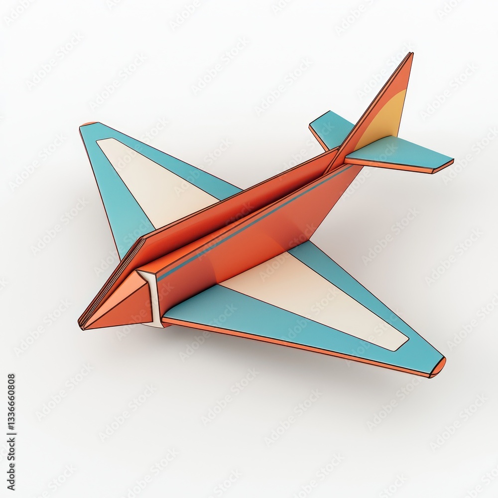 Aufkleber 3d model of a paper plane, representing a journey or message through the air.