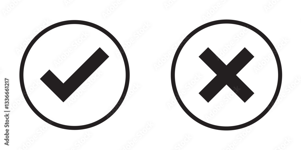 Poster check box tick mark icon set black button correct right wrong buttons or yes or no checkmark