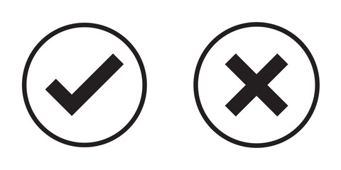 Check box tick mark icon set black button correct right wrong buttons or yes or no checkmark