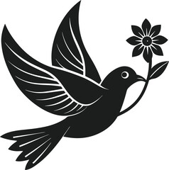 Graceful Flying Bird with Flower - Symbol of Love, Peace, and Mother's Day Celebration