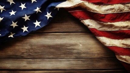 United States Flag On Wooden Background