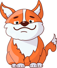 Corgi illustration in kawaii style. Vector illustration shows a purebred dog. Corgi is sitting. Domestic animal. Flat vector illustration. Dog training, walking, pet products