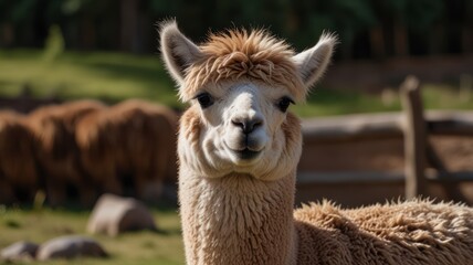 Obraz premium Friendly alpaca in a field