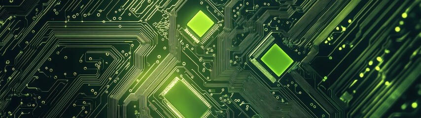 Futuristic Green Circuit Board Design with Complex Patterns and Chips