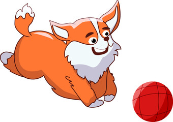 cute corgi running after ball