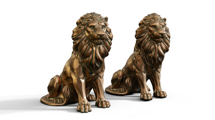 Bronze stylized sitting lion 3d Sculpture premium png isolate on transparent background with shadow 