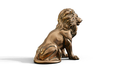 Bronze stylized sitting lion 3d Sculpture premium png isolate on transparent background with shadow 