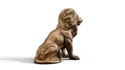 Bronze stylized sitting lion 3d Sculpture premium png isolate on transparent background with shadow 