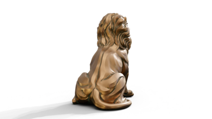Bronze stylized sitting lion 3d Sculpture premium png isolate on transparent background with shadow 
