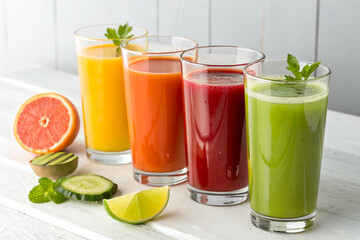 Fototapeta premium Fresh Fruit Juice on a Clean White Background 