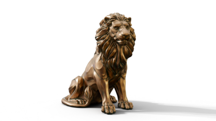 Bronze stylized sitting lion 3d Sculpture premium png isolate on transparent background with shadow 
