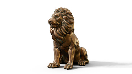 Bronze stylized sitting lion 3d Sculpture premium png isolate on transparent background with shadow 