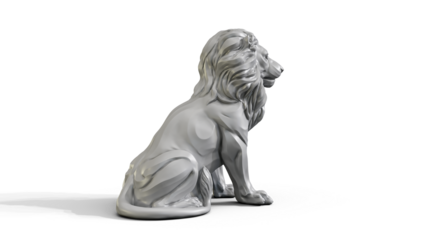 Gray stylized sitting lion plastic 3d Sculpture premium png isolate on transparent background with shadow 