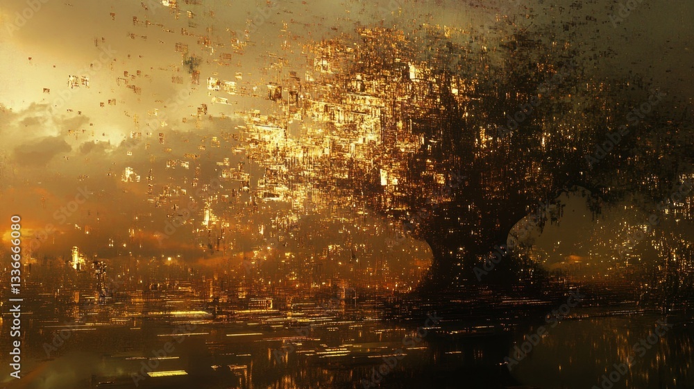 Poster creating ai-generated conceptual artwork digital space gigapixel imagery virtual environment abstrac