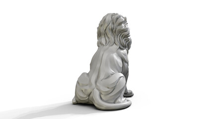 Gray stylized sitting lion plastic 3d Sculpture premium png isolate on transparent background with shadow 