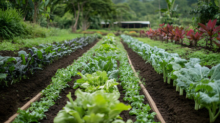 Abundant Organic Vegetable Farming - Lush Crops Stretching Horizon, Agriculture Photography
