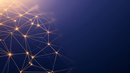Obraz premium Abstract digital network with glowing lines and nodes on dark blue background, symbolizing connectivity and technology