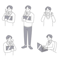 タブレット端末を持った50代男性のシンプルなセット