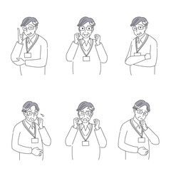 社員証付けたシニア男性のシンプルな上半身セット