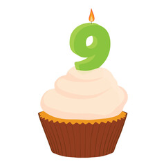 Birthday cake with candle number 9