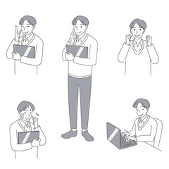 タブレット端末を持った50代男性のシンプルなセット