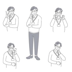 社員証付けたシニア男性のシンプルなセット