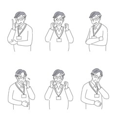 社員証付けたシニア男性のシンプルな上半身セット