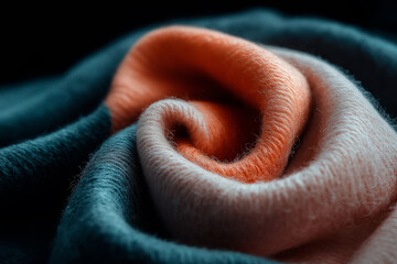 Fototapeta premium Soft beige cashmere fabric texture in close-up, showcasing its delicate fibers, pastel colors