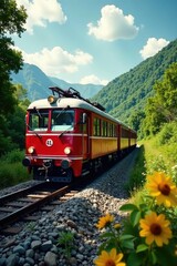 Obraz premium donna in giro con il suo telefono lungo la Ferrovia, ferrovia, natura