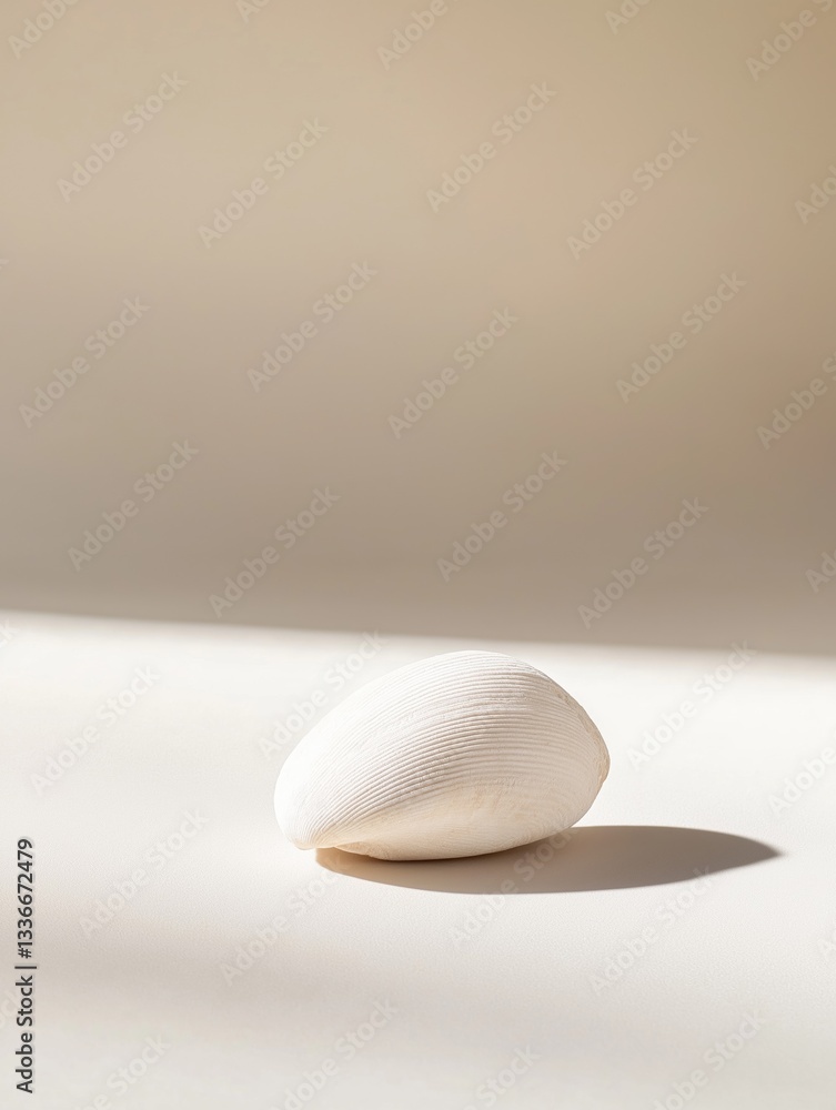 Aufkleber photograph of a single white shell on a plain white surface. the shell is in the center of the image