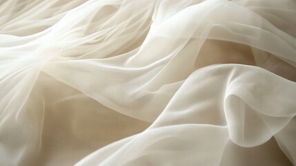 Obraz premium Soft beige organza fabric with flowing textures and elegant folds