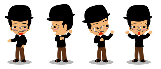 Detective Character in Various Expressions and Poses – Cartoon Illustration