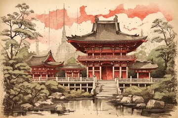Fototapeta premium Traditional japanese temple architecture tradition building.