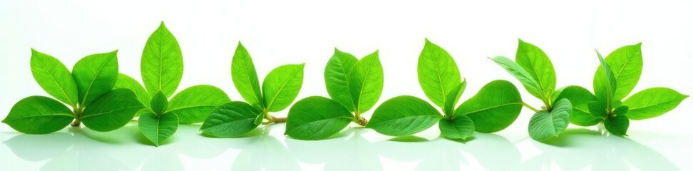 Fototapeta premium Fresh green plant leaves isolated on white background, serenity, isolation