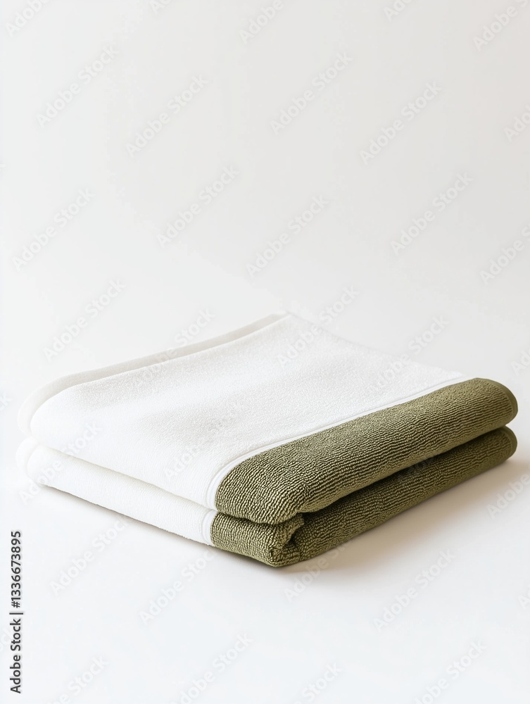Poster stack of folded towels on a white background. the towels are neatly folded and stacked on top of eac