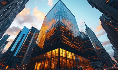 a high-rise building in a financial district