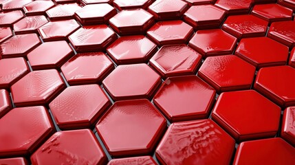 Abstract Red Hexagon Pattern: A 3D Render of Shiny Hexagons