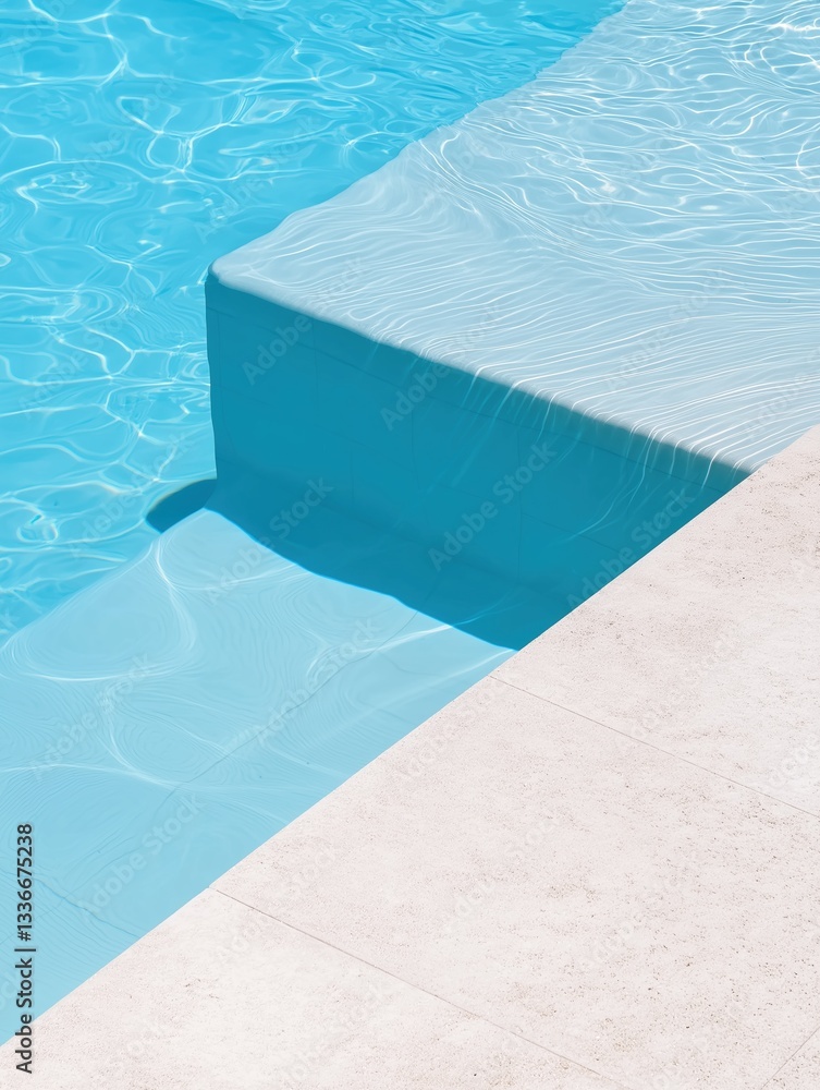 Poster rectangular swimming pool with clear blue water. the water is rippled and has a smooth surface. on t