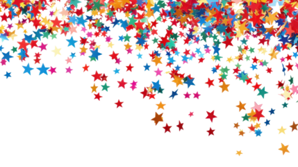 Colorful stars falling on transparent background: festive celebration overlay