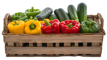 Fresh Organic Vegetables in Wicker Basket on Wooden Crate - Farm Fresh Produce Harvest Photo