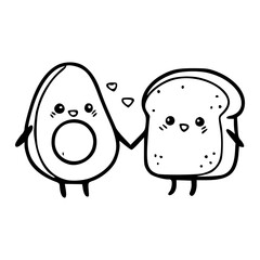 Fototapeta premium adorable breakfast friends cartoon outline