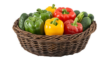 Fresh Organic Vegetables in Wicker Basket - Vibrant Bell Peppers, Cucumbers, Tomatoes | Healthy Eating Concept Photo