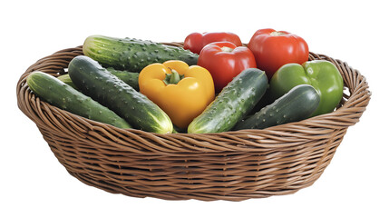 Farm Fresh Harvest - Wicker Basket with Organic Cucumbers, Bell Peppers, and Tomatoes