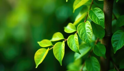 Long green leaves with yellowish-green veins on a woody stem, climbing plant, evergreen, flowering vine