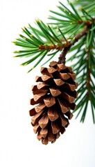 Fototapeta premium Pinecone and pine needles isolated on white background, branch, pine needles, green