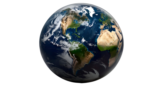 Planet earth globe from space isolated on transparent white background png