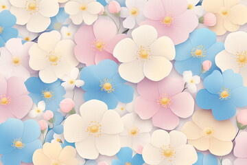 A vibrant full-frame illustration of colorful flowers in full bloom, perfect for business backgrounds, decoration, textile printing, and creative design projects.