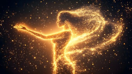A glowing 3D concept of Goddess Shakti, with powerful energy swirling around her as she stands victorious.