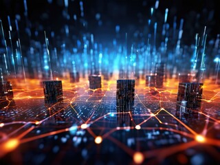 an AI Image Generator, Futuristic Digital Network With Glowing Data